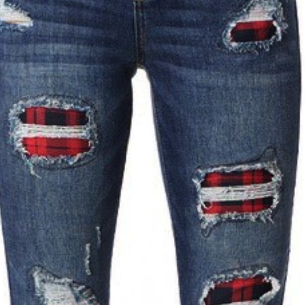 Judy Blue Buffalo Plaid Patch Distressed Jeans - Picture 5 of 8
